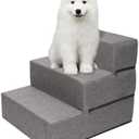 Elevon Dog Stairs for Bed 18" H, 3-Step Dog Steps for High Bed and Couch, Pet Steps for Small Dogs and Cats, Non-Slip Balanced Pet Ramp Indoor, Grey