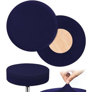 Bar Stool Covers Round, 2 Pcs Stool Slipcovers High Elastic, Circle Chair Covers, Soft & Easy to Clean Chair Seat Cushion Slipcover Fit for Stool of Dia 14-17 Inch , Navy Blue
