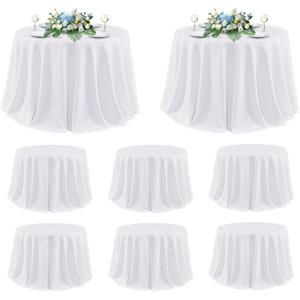 sancua 120 Inch Round Tablecloth White, 8 Pack - Circle Polyester Fabric Table Cloth for Wedding Party Reception Banquet Birthday, Washable Formal Table Cover (Fit 48-96 Inch Tables)