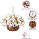 Artificial Fall Flowers Fake Hanging Plants Flowers Basket for Outdoors Autumn Decoration, Silk Morning Glory with Eucalyptus Look Real UV Resistant Faux Flowers for Outside Porch Patio Balcony, White