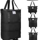 VOOWO Rolling Duffle Bag with Wheels, Expandable Foldable Duffle Bag for Travel, Rolling Under Seat Luggage Carry on Duffel Bags, Wheeled Travel Duffel Weekend Bags, Capacity 18L to 30L (Black)