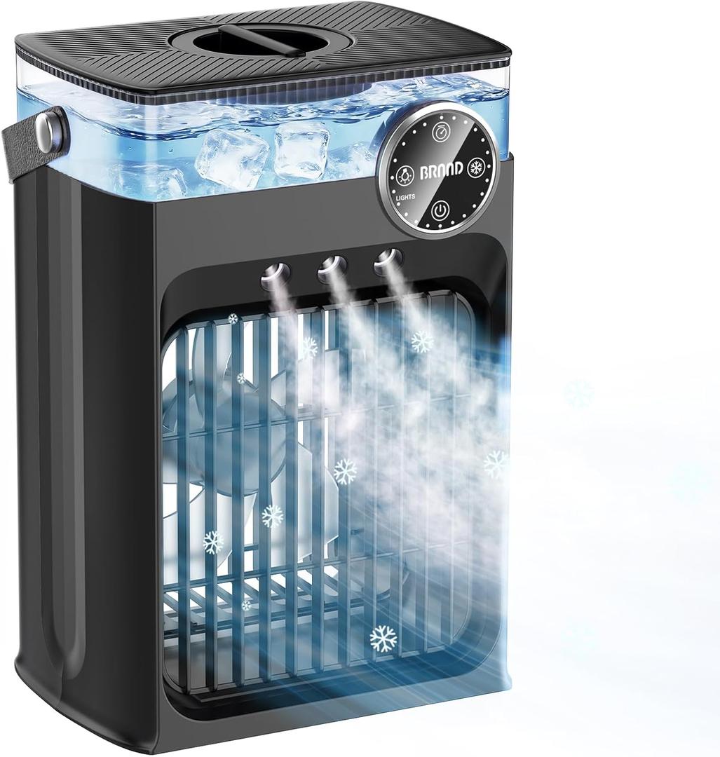 Portable Air Conditioners, 4 in 1 Evaporative Air Cooler with 1200ML Tank, Queit Cooling Fan with Remote Control, 2-8H Timer, 3 Modes & 8 LED Lights, Personal AC Unit for Bedroom, Office and Camping