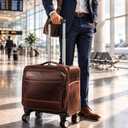 KomalC Leather Rolling Briefcase for Men – Wheeled Laptop Bag with 21” Trolley Handle, Premium Buffalo Leather Business Travel Case, 16 Inch