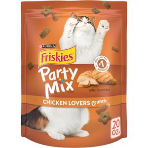 Purina Friskies Cat Treats, Party Mix Chicken Lovers Crunch - 20 Oz. Pouch (EXP 05/01/26)