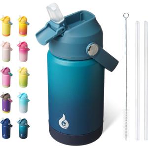 BJPKPK Insulated Water Bottle with Straw Lid, 12oz Thermo Water Bottles with Soft Nozzle, Flex Handle & Non-slip Boot, BPA Free Leak Proof Stainless Steel Metal Thermo, Tumblers, Cups,Vast