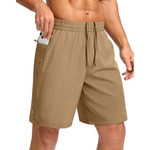 Pudolla Men's 7" Gym Workout Shorts with Zipper Pockets Lightweight Quick Dry Running Athletic Shorts for Men (L)