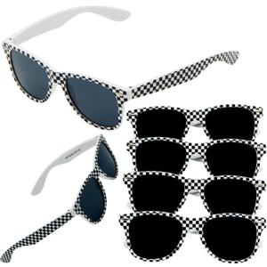 4E's Novelty 6 Race Car Checkered Sunglasses for Kids Bulk 6 Pack with UV400 Protection, Racecar Party Favor Supplies, Summer Pool Beach Accessories, Racing Theme Birthday Gifts