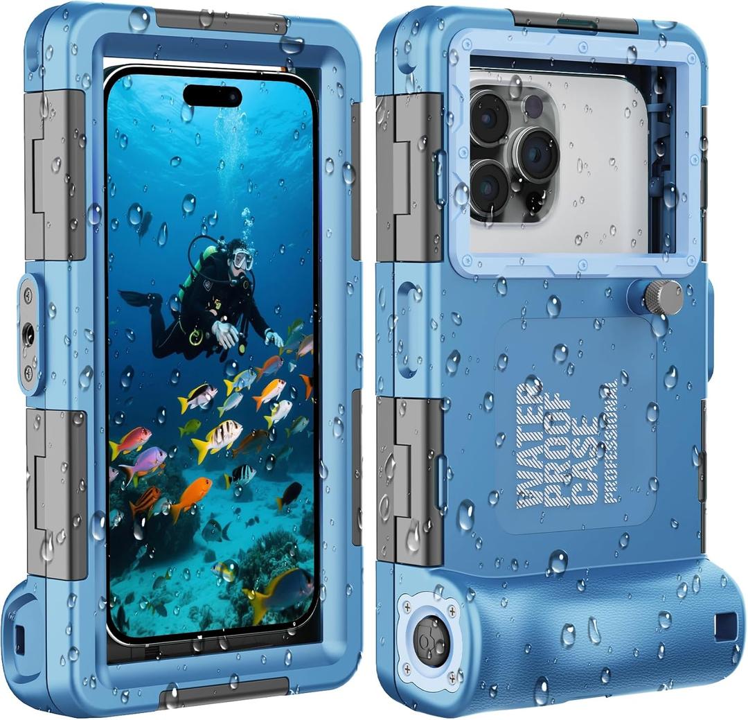 2026Underwater Snorkeling Diving Phone Case for iPhone 17/16/15/14/13Pro Max Galaxy S25/ S24/S23/S22/.[50ft/15m] Professional Scuba Dive Waterproof Case Underwater Photo Video Cove Blue