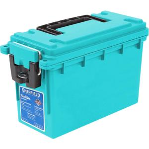 Sheffield 12633 Ammo Storage Box, Stackable .30 Cal Field Boxes, Water and Dust Resistant, Lockable Storage Box with Handle, Secures Hunting Gear, Supplies, and Bullets, Made in USA, Teal, 1-Pack