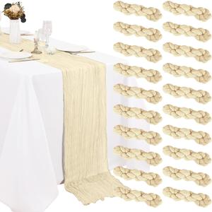 20 Pack Lvory Cheesecloth Table Runner 10FT Boho Gauze Fabric Cheese Cloth Table Runners for Wedding ,Party,Baby Shower, Bridal Party, Rustic Farmhouse and Table Decorations