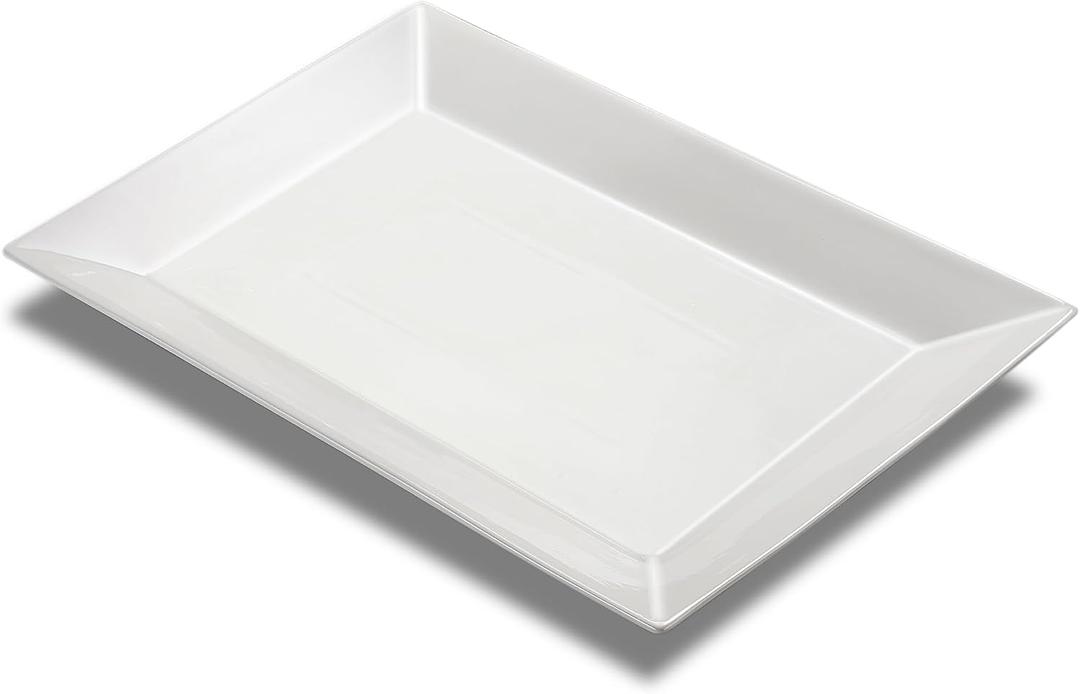 18" x 12" Large Serving Platter, Porcelain Heavy-Duty Large Serving Tray, White Rectangular Plate for Turkey, Food, Fruit, Party, Wedding, Christmas, Chip and Scratch Resistant