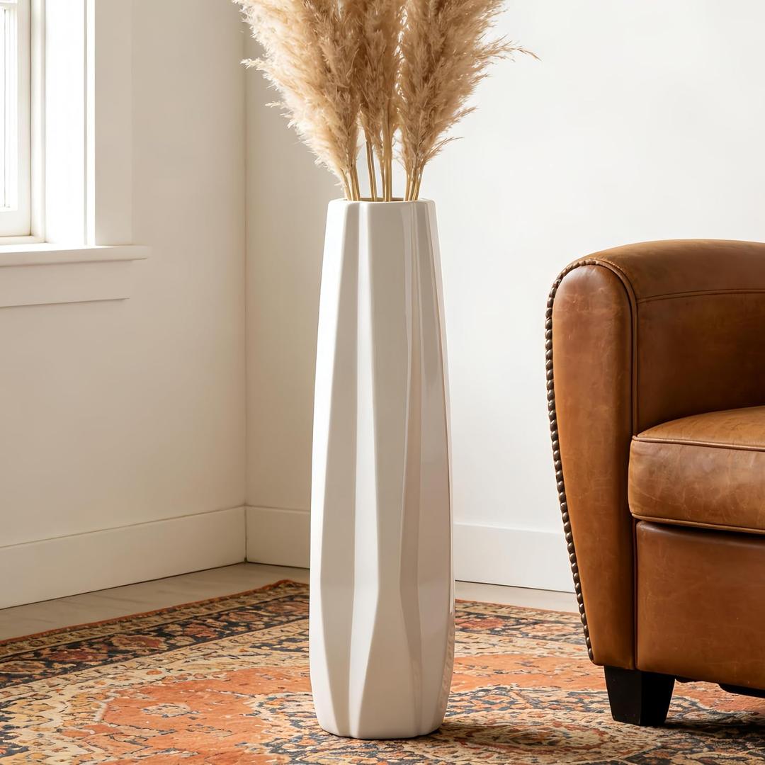 Ceramic Large Floor Vase, GDSZJLJ White 28" Tall Flower Vase Decorative Vases for Living Room Modern Home Decor Office Bedroom Kitchen Wedding House Décor, Gift for Wedding Housewarming