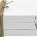 Rae Dunn Faux Decorative Books with Written Messages  White Distressed Wood Decoration for Old Vintage, Antique, Farmhouse, Boho Designer Style