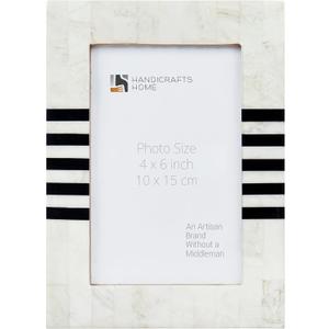 Handicrafts Home White Picture Frame, Handmade Resin Inlay 4x6 Black & White Photo Frame for Christmas Decor & Holiday giftings, Decorative Frames for Farmhouse Home Decor, Wall & Tabletop Decor