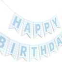 Blue Gingham Happy Birthday Banner - Blue Gingham First Paty Decoration,Happy 1st Birthday Banner