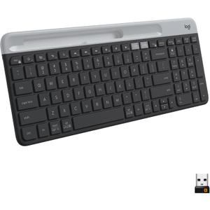 Logitech K585 Multi-Device Slim Wireless Keyboard, Built-in Cradle for Device; for Laptop, Tablet, Desktop, Smartphone, Win/Mac, Bluetooth/Receiver, Compact, Easy Switch, 24 Month Battery - Graphite