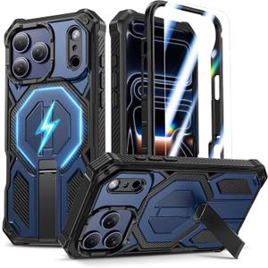 Magnetic for iPhone 17 Pro Max Phone Case, Compatible with MagSafe, with Screen Protector & Invisible Kickstand, 3-in-1 Full Body Military Grade Heavy Duty Phone Cover for iPhone 17 ProMax, Blue