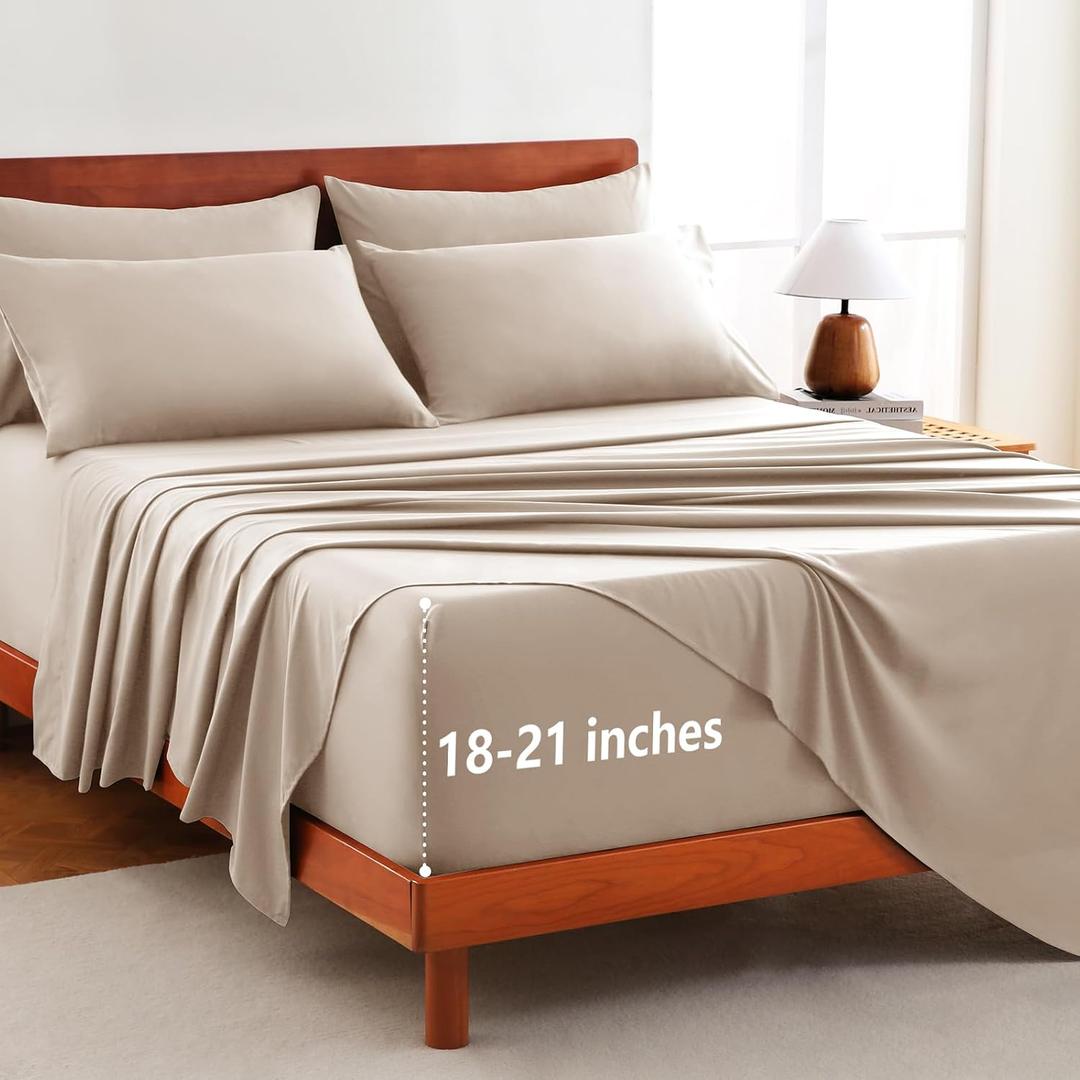 CozyLux Extra Deep Pocket Queen Sheet Set - 6 Piece Sheets Queen Size Bed Set - Fits Up to 21 inches Mattresses Queen SheetsBreathable Queen Bed Sheets & Pillowcases - Easy & Secure Fit, Wheat