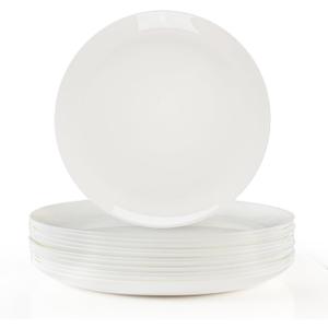 Dinner Plates Set of 12, 10-1/2 inch Glass Salad Plate Set Scratch Resistant, Kitchen White Plates for Serving Dishes, Microwave and Dishwasher Safe