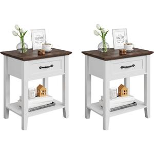 IDEALHOUSE Nightstands Set of 2, End Table with Drawer, Side Table for Spaces, 2 Tiers Storage Shelves with Dresser, Bedside Table for Living Room, Bedroom, Dorm (2pcs-White)