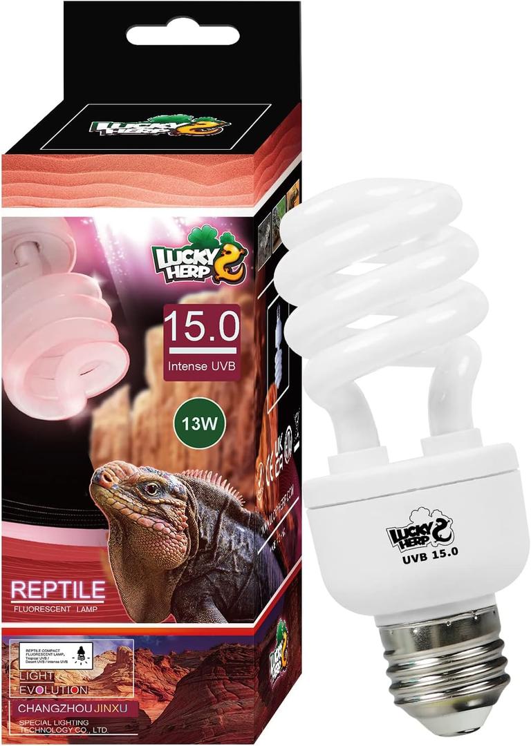 LUCKY HERP 13W UVB 15.0 Intense UVA UVB Compact Flouorescent Lamp Desert Terrarium Light Bulb for Reptile and Amphibian