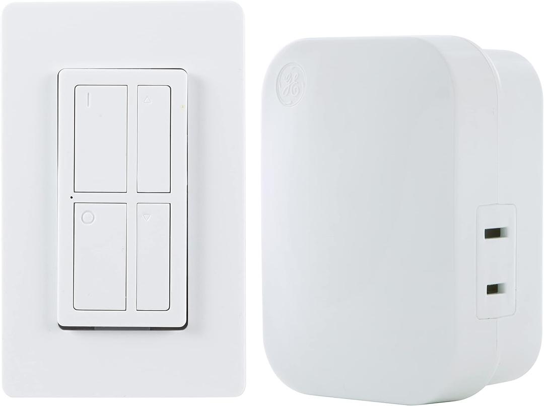 GE Dimmable Wireless Control Switch, On/Off & Full, 1 Outlet, 150 ft. Range from Plug-in Receiver, Ideal for Lamps & Indoor Lighting, No Wiring Needed, 37781, Dimming Remote