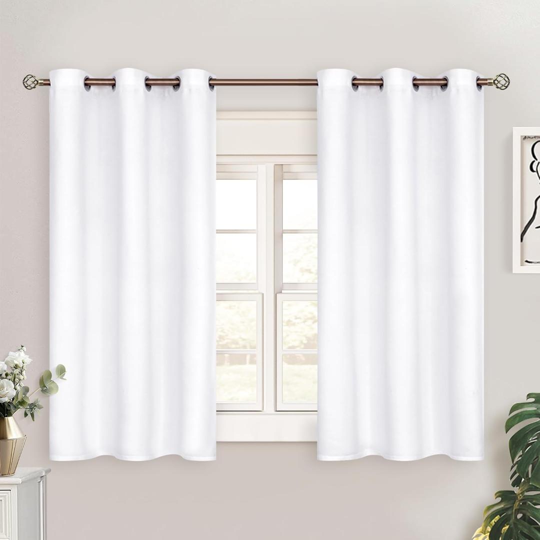 BGment White Curtains 45 Inches Length for Kitchen Window - Grommet Short Window Treatment Drapes Privacy for Bathroom Cafe Bathroom Home Decor, 2 Panels, Pure White, 38 x 45 Inch