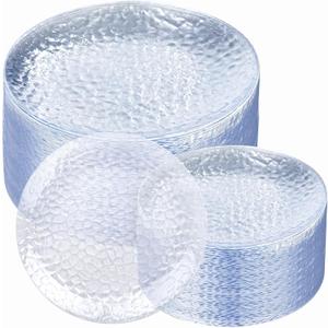Rubtlamp 100Pcs Clear Plastic Plates, Heavy-Duty Party Plates, clear hammered plastic plates Include 50 Clear Dessert/Salad Platos, 50 Dinner Platos for Party