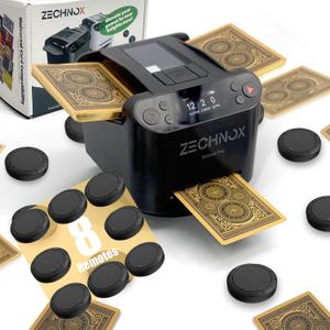 2025 New Smart 2-in-1 Automatic Card Shuffler and Dealer,Programmable Card Dealer,Card Shuffler 2 Deck,360 Rotation,Ultra Quiet,Rechargeable,Support 12 Players (Black Pro+8 remotes)