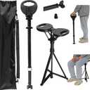 Folding Cane with Seat,Walking Stick with Seat Capacity 550lbs,Lightweight Retractable Cane Stool for Seniors & Adults,Adjustable Cane Chair with Cushion and Carry Bag (Black)