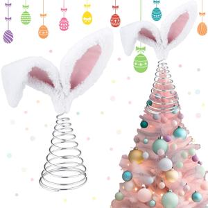 Poen Easter Tree Topper with Bunny Ears Metal Spiral Bunny Ornaments Rabbit Christmas Tree Decor for Easter Holiday Decoration Spring Party Supplies(5.6 Inches)