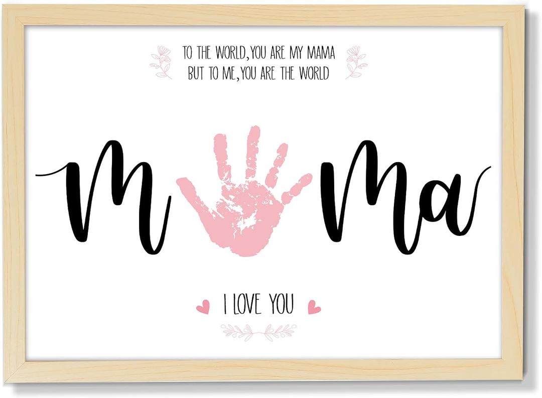 QOUBAI Mother's Day Handprint Art Craft DIY Kit Mother's Day Gifts from Daughter or Son Children Adults Handprint Keepsake with Wood Frame for Mom Grandma Birthday Holiday Activities 12x16 Inch