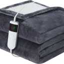 Electric Heated Blanket Throw Size 50''x60'' Soft Flannel & Sherpa Electric Blanket with 10 Heating Levels, Automatically Shut Down After 8h with Overheat Protection Machine Washable (Dark Grey)