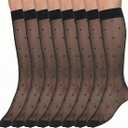 4 Pairs Women's Sheer Knee High Stockings, Black Dots Sheer Thin Sock Black Polka Dot Sock Sheers Tube Stockings with Anti-slip Dots Design Stretchy Breathable for Women
