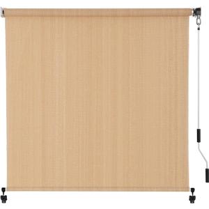 SEEYE Outdoor Sunshade Roller Shades 8' W x 6' H, Cordless Roll Up Shade Blinds Privacy Screen with 90% UV Protection, Exterior Patio Shade Cloth for Porch Pergola Balcony Backyard Windows, Walnut