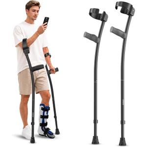 Rehand Forearm Crutches for Adults, Foldable and Height Adjustable Elbow Crutche with Ergonomic Handgrips, 90° Rotatable Elbow Rest, 300-lb Capacity, Magnetic Grip (x2 Units)