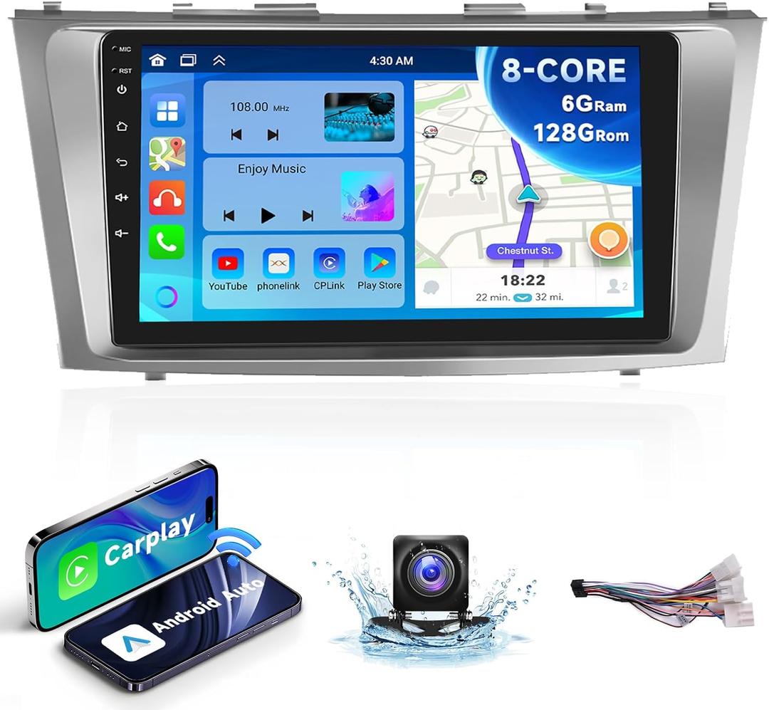 8 CORE 6G+128G Android 13 Car Stereo for Toyota Camry 2006 2007 2008 2009 2011 with Wireless Carplay Android Auto, 9 Inch Touch Screen Car Radio GPS/WiFi/Bluetooth/32-Band DSP/USB/SWC+HD Backup Camera