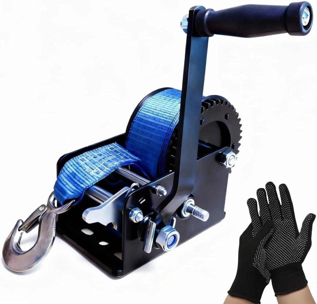 SYLPHID 1600lbs Heavy Duty Boat Trailer Winch with 26FT Strap, Portable Hand Crank Winch for Boat, Truck, Trailer, RV, ATV, Jet Ski (1600Lbs with 26FT Strap)
