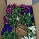 2 Set Artificial Outdoor Flowers with Hanging Baskets,24 Pcs UV Resistant Faux Petunias Flowers with Hanging Planter for Front Door Porch Spring Outside Decor (2, White,Yellow,Purple,RedViolet)