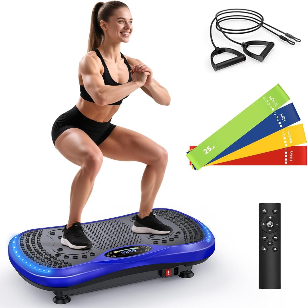 Vibration Plate Exercise Machine for Lymphatic Drainage, Vibration Machine for Full-Body Weight Loss Shaping, Vibrate Fitness Platform 400 Lbs & 200 Adjustable Speeds for Women Men Home (Blue)