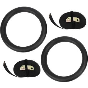 Drfeify Gymnastics Rings with Adjustable Straps, Black, 9.3 Inch Diameter, Polyester and ABS Material, for Strength Training