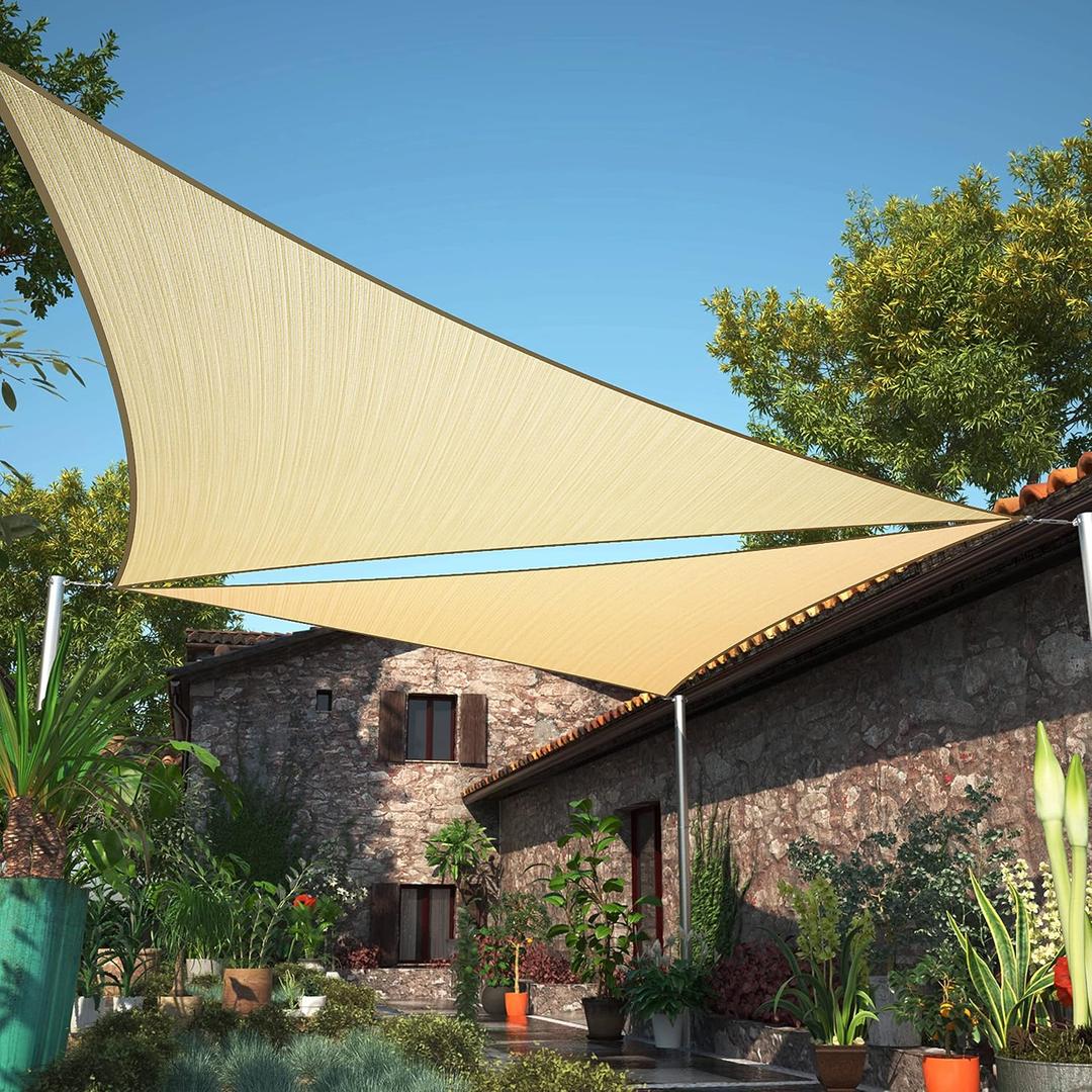 ShadeMart 8' x 8' x 8' Beige Triangle Sun Shade Sail UPF50 Canopy Fabric Cloth Screen, Water Air Permeable & UV Resistant, Heavy Duty, Carport Patio Outdoor smTAPT08 - (We Customize Size)