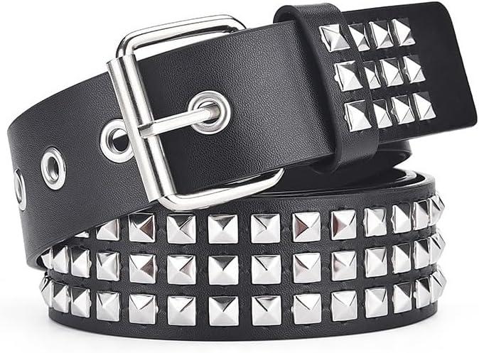 EMMIOL Cool Y2K Belt Women Black bb Belt Silver Buckle Oval D Ring Star Belts Trendy Streetwear Punk for Jeans (Fits 30" -38 " Waist)