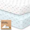 2-Pack Mini Crib Sheets Fitted - 38x26 Pack N Play Sheets for Pack and Play Mattress, Organic Cotton, Soft & Breathable Playard Bedding, Neutral Mini Toddler Bed Cover for Boys, Girls (Jolly Rainbow)