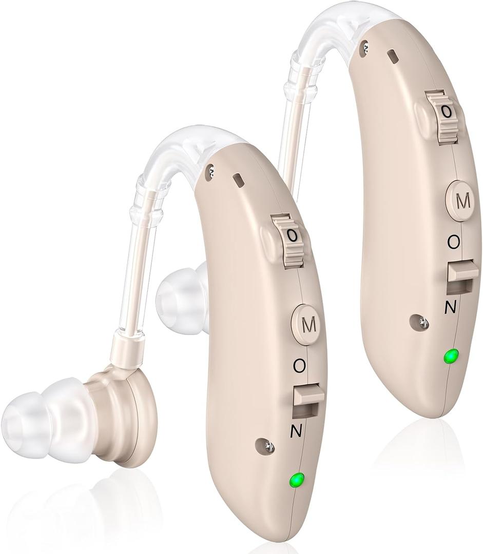 Rechargeable Hearing Aids for Seniors with Noise Cancelling,Hearing Loss Hearing Amplifiers,Digital Hearing Aid,Sound amplifier with Volume Control (Brown)