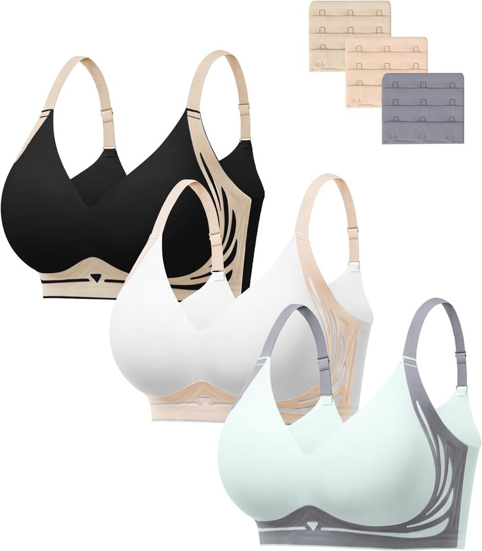 HBselect Jelly Bras for Women No Underwire Comfort Wireless Push Up Bras Seamless Tshirt Bralettes for Women (Large, A: 3pack(black/Nude/Gray Blue))