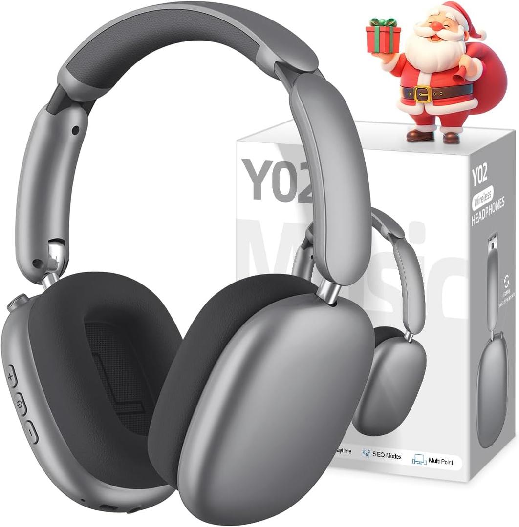 Wentronic Y02 Active Noise Cancelling Headphones,60H Battery,5 EQ Music Modes,Hi-Res Audio,Deep Bass,Foldable Wireless Over Ear Bluetooth 5.4 Headset,Breathable Leather Earpads (Grey)