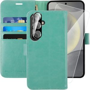 MONASAY Wallet Case Fit for Samsung Galaxy S24+ Plus 5G, [Lens & Glass Screen Protector Included] [RFID Blocking] Flip Folio Leather Cell Phone Cover with Credit Card Holder6.7 inch, Mint