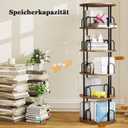 5-Tier Rotating Bookshelf, 360 Round Spinning Book Shelf Tower, Tall Skinny Wood & Metal Bookshelf for Corner/Office/Home, Modern Industrial Vintage Style