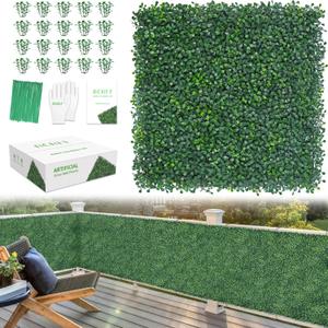 20x20Inch 6Pcs Grass Wall Panels, 4 Layers UV-Anti Boxwood Greenery Hedge with 50 Zip Ties, No Odor Artificial Fake Grass Backdrop Indoor Outdoor Privacy, Birthday Wedding Decor, 16.7 SQ FT